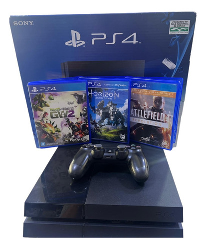 Console Ps4 Fat 500gb + 1 Controle + 3 Jogos + Caixa Original Aparelho Revisado Testado Com Garantia E Nota Fiscal