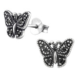 Aros De Mariposa Negros Niña Mujer Plata 925 Pendientes 