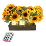 Centro De Mesa De Madera Con Flores Artificiales De Girasol 