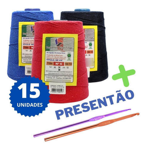 Kit 15 Barbantes 700g Nº4 6 8 + 2 Agulhas De Brinde