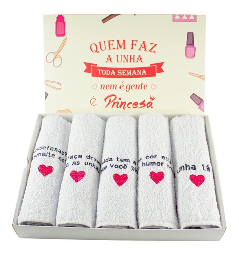 Kit Toalhas De Manicure Com Frase Bordadas - 12 Unidades