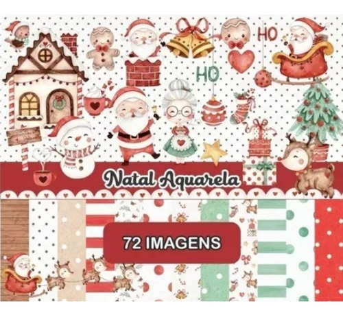 Kit Pack Natal Aquarela 72 Imagens - Envio Imediato