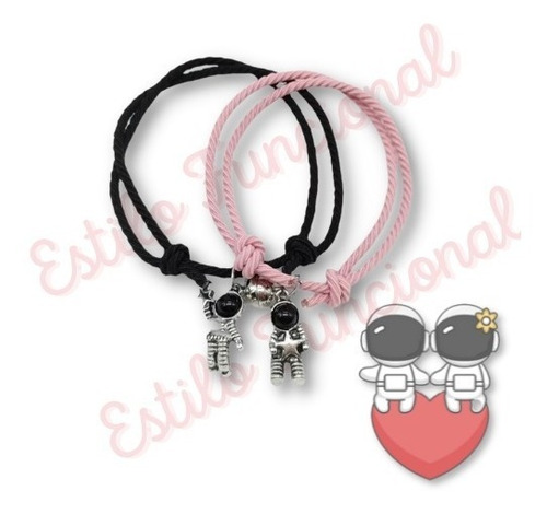 Set Pulseras Pareja Imán Astronautas Enamorados Love Amistad