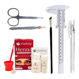 Kit Design Sobrancelha Henna Makiaj Com Caneta Gel Pincel Cor Castanho Escuro