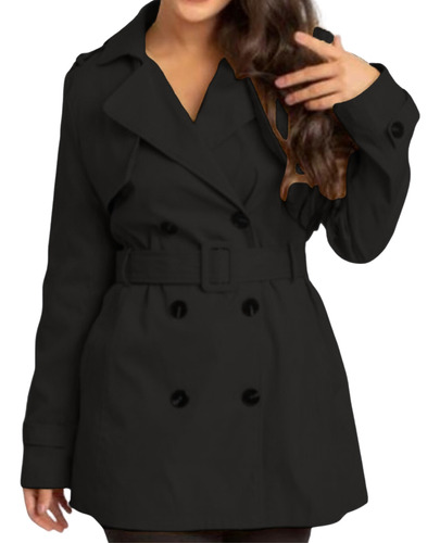 Trench Coat Feminino Sobretudo Botões Fivela Impermeável 