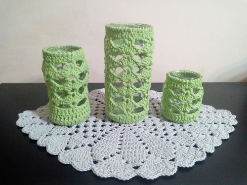 Fundas A Crochet, Frascos: Floreros- Porta Velas