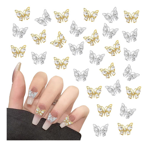 30 Dijes De Uñas De Mariposa De Aleación 3d, Diamantes De.