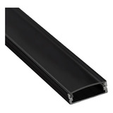 Perfil Aluminio Difusor Plano Cinta Led Sobrepuesto Negro 2m