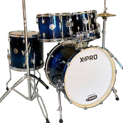 Bateria Acústica Completa 5 Peças Bumbo 22¨ Azul Xpro Upper