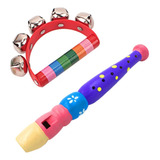 Kit Musical Flauta Doce E Chocalho  Infantil De Madeira 