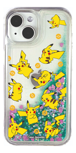 Funda Celular Para iPhone Pokemon Pikachu Glitter Liquida