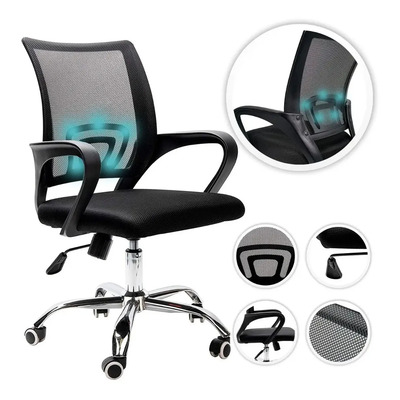 Silla De Escritorio Oficina Home Office Cromada Ejecutiva Color Negro | Envío gratis