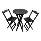 Conjunto De Mesa Bistrô Dobrável C/2 Banquetas Altas Preto