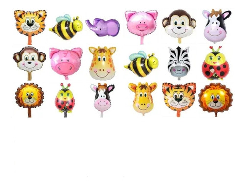 5 Globos Metalizados Animales De La Granja Y Selva 35 Cm