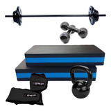 Kit Aeróbico Fitness Peso + Step + Corda + Colchonete + Kett