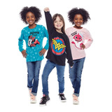 Combo 3 Camisetas Bebe Menina Longa Personagens Atacado