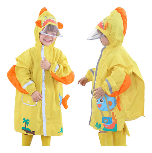 Poncho Impermeable Para Niños Diseño De Pez Talla G Amarillo