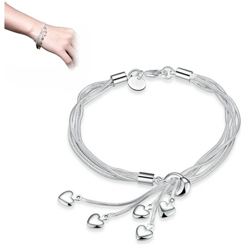 Pulsera Mujer Esclava Brazalete Elegante Corazon Plata 925