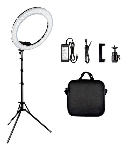 Iluminador Led Ring Light 49cm 55w Maquiagem Fotos Com Tripé Cor Preto