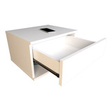 Mesa De Luz Flotante Melamina 1 Cajón Estante Dormitorio Acabado Mate Color Blanco