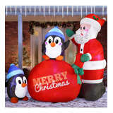 Inflable De Navidad Santa Con Pingüinitos 2.1mts Luz Led