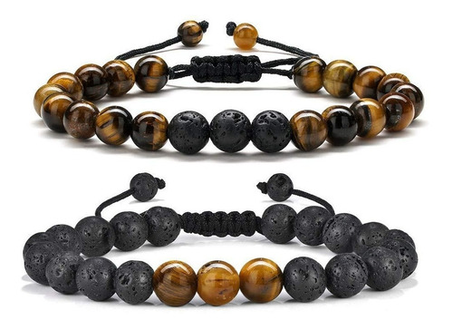 Pulsera Hombre Ajustable Piedra Natural Moda Caballero 2pzs