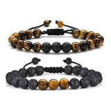 Pulsera Hombre Ajustable Piedra Natural Moda Caballero 2pzs