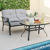 Set De Muebles De Patio Con Cojines Y Mesa De Vidrio - Gris