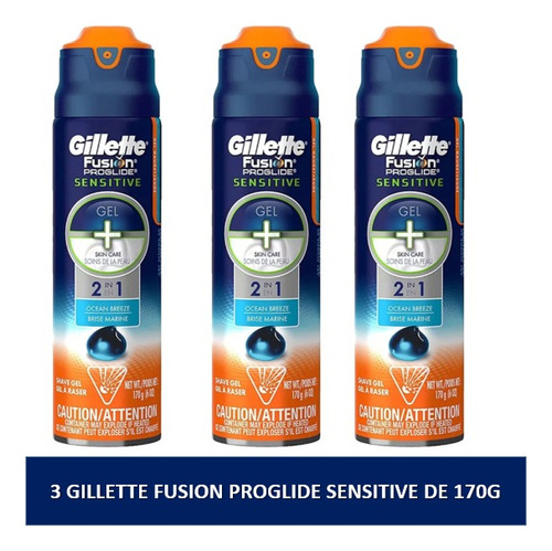 Gillette, Gel De Afeitar Fusion Proglide Sensitive , 3 Pack