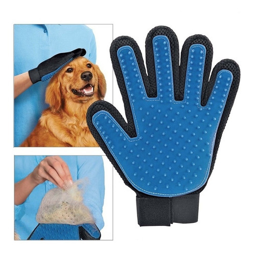 Guante Izquierdo Cepillo Para Mascotas Blue Touch Color Azul