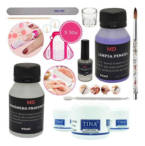 Kit Completo Uñas Acrilicas Polimero Monómero Moldes Summer