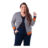 Cardigan Plus Size Listado Leve Em Tricô Com Barra Tricolor