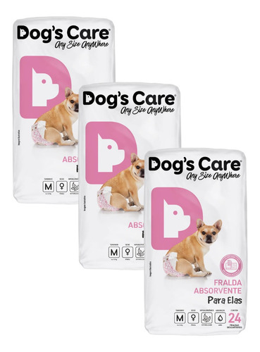 Kit Fralda Higiênica Pet P/ Cães Fêmea Dogs Care Tam M 72 Un