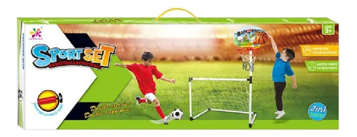 Set Arco De Futbol Y Basquet 2 En 1 Con Pelotas Inflador