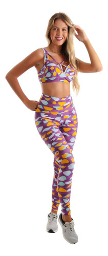 Conjunto Estampado Strappy Roupa Academia Fitness Calça+top 