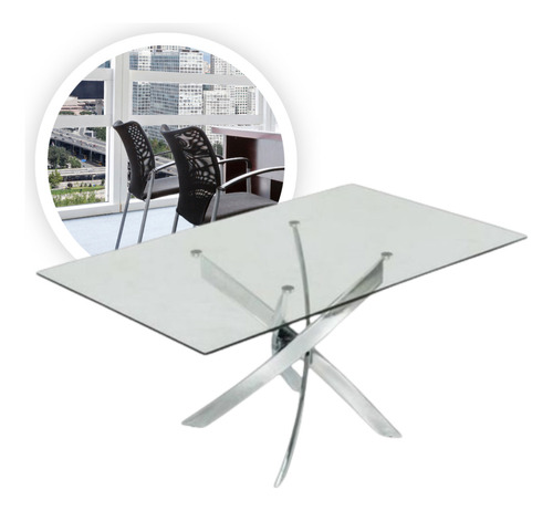 Mesa Insignia Living Comedor 160x90 Cm Vidrio Patas Cromadas