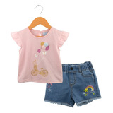 Conjunto De Short Y Polera Jeans Niña