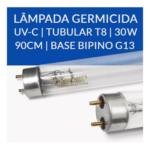 3 Lâmpadas Germicida Uvc Tubo T8 30w 90cm G13- Esterilização