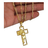 Corrente Cruz Jesus Banhado A Ouro 18k