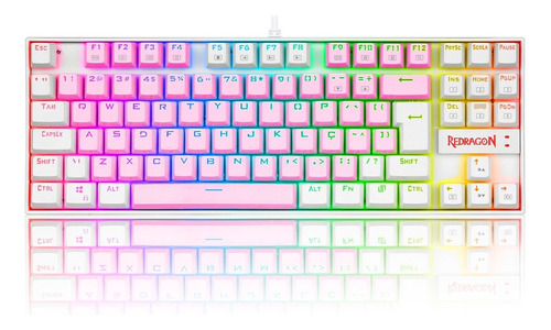 Teclado Mecânico Redragon Kumara Rosa Com Branco Switch Blue