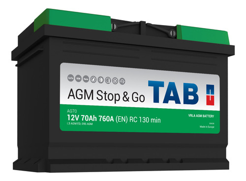 Batería Start Stop Agm Tab 12v 70a 760cca Ag70 Positivo Der