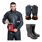 Kit Capa De Chuva Luva Resistente Bota Pega Forte Roupa Moto