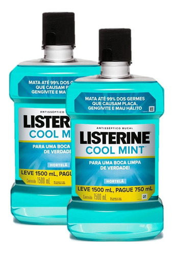 Kit 2 Antissépticos Bucal Listerine Cool Mint 1,5l Pg 750ml