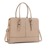 Elegante Tote Bolsa Para Laptop 15.6 Casual De Mujer De Moda Color Caqui Diseño De La Tela Liso