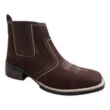 Bota Texana Top Botina Country Cowboy De Couro Bico Quadrado