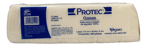 Gasa Seca 7.5cm X 5cm No Estéril Algodón Protec Paquete C/200 Piezas