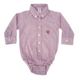 Body Camisa Bebê Country Xadrez Bordado Ferraduras