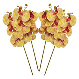 Kit 4 Orquídea Artificial 3d Flores Amarela Para Decoração