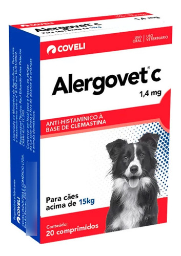 Alergovet C 1,4mg 20 Comp Coveli Para Cachorro Acima De 15kg