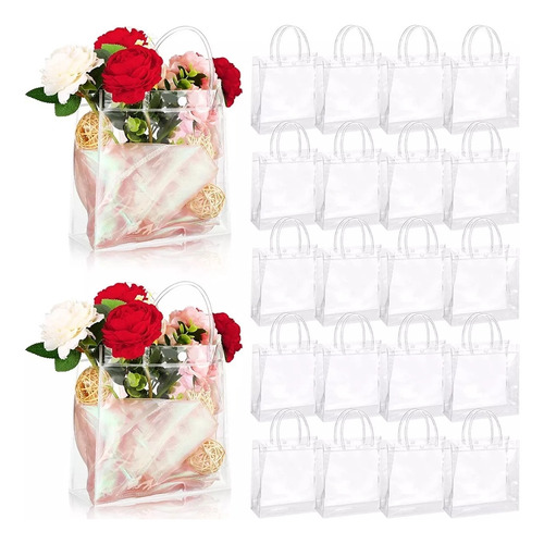 25 Pcs Bolsas De Regalo Recuerdo De Pvc Transparente Con Asa